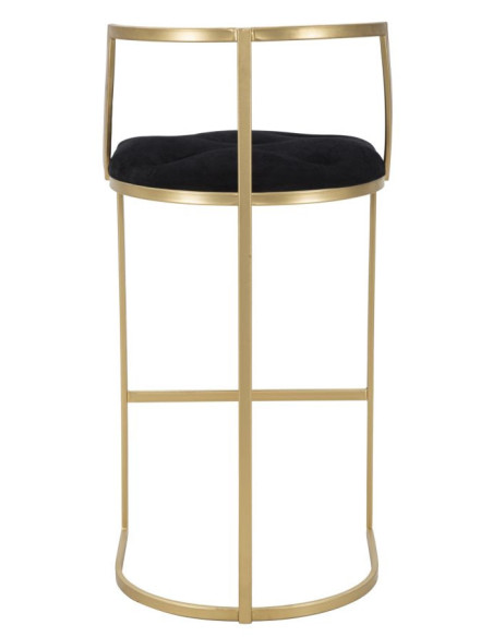 Tabouret de bar moderne avec dossier en Velours Noir Capitonné Métal Doré Istambul 