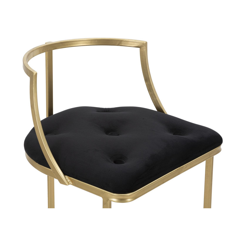 Tabouret de bar moderne avec dossier en Velours Noir Capitonné Métal Doré Istambul 