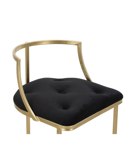 Tabouret de bar moderne avec dossier en Velours Noir Capitonné Métal Doré Istambul 
