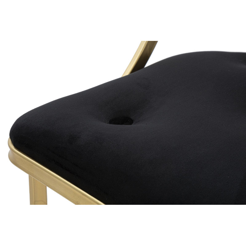 Tabouret de bar moderne avec dossier en Velours Noir Capitonné Métal Doré Istambul 