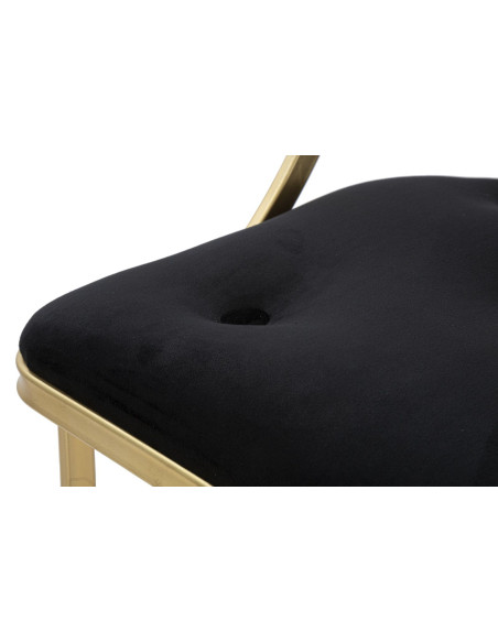 Tabouret de bar moderne avec dossier en Velours Noir Capitonné Métal Doré Istambul 