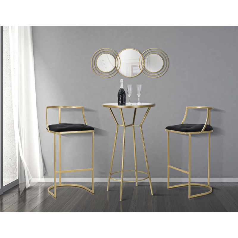 Tabouret de bar moderne avec dossier en Velours Noir Capitonné Métal Doré Istambul 