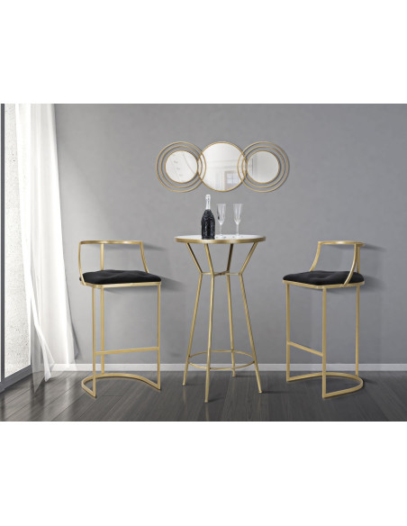 Tabouret de bar moderne avec dossier en Velours Noir Capitonné Métal Doré Istambul 