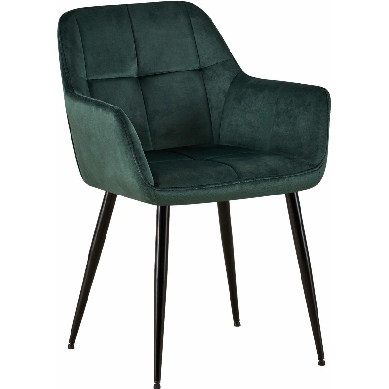 Fauteuil de table Lorie en Velours Vert Métal Noir Mat - 1
