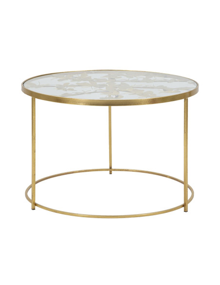 Table basse originale Papillons Ronde en Métal Doré Verre Butterflies 