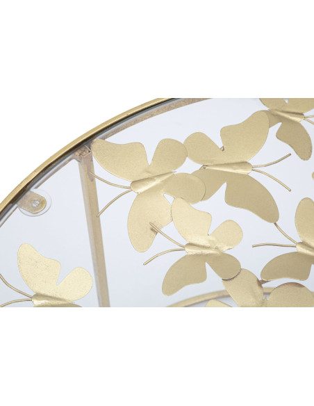 Table basse originale Papillons Ronde en Métal Doré Verre Butterflies 