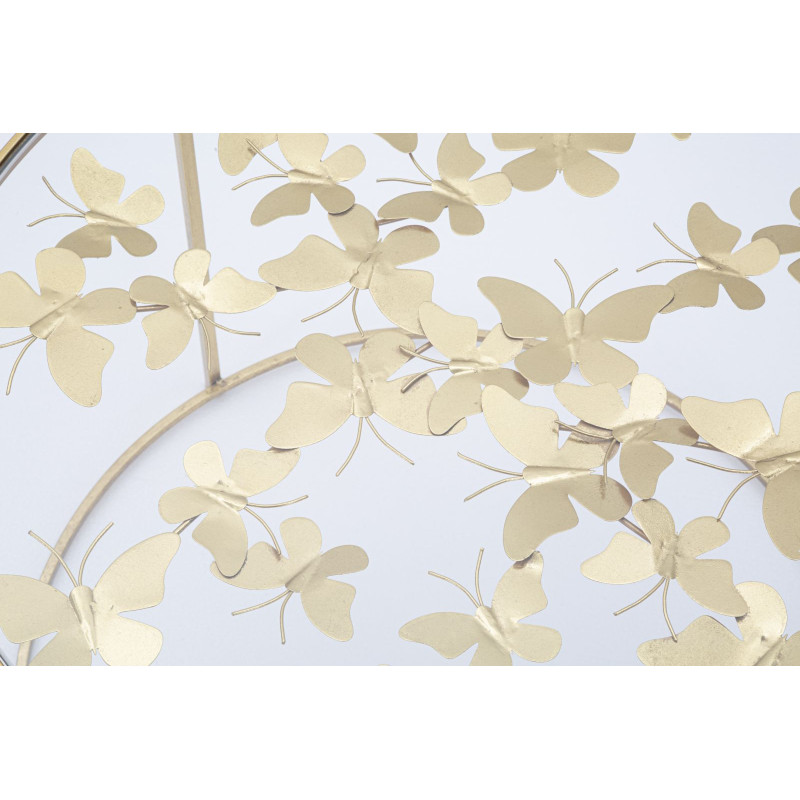 Table basse originale Papillons Ronde en Métal Doré Verre Butterflies 