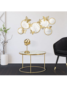 Table basse originale Papillons Ronde en Métal Doré Verre Butterflies - 1 2