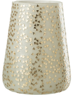 Photophore XL en verre blanc motif Triangles dorés H23 cm - 1