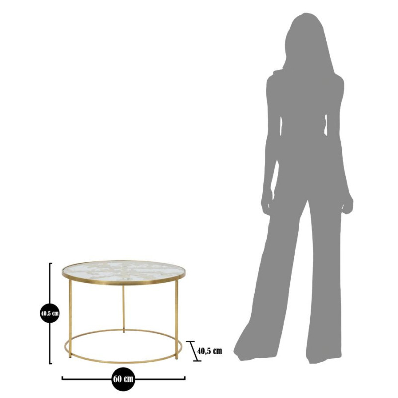 Table basse originale Papillons Ronde en Métal Doré Verre Butterflies 