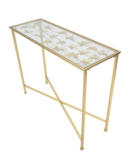 Console originale Papillons Rectangulaire en Métal Doré Verre Butterflies 