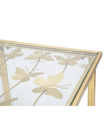 Console originale Papillons Rectangulaire en Métal Doré Verre Butterflies 