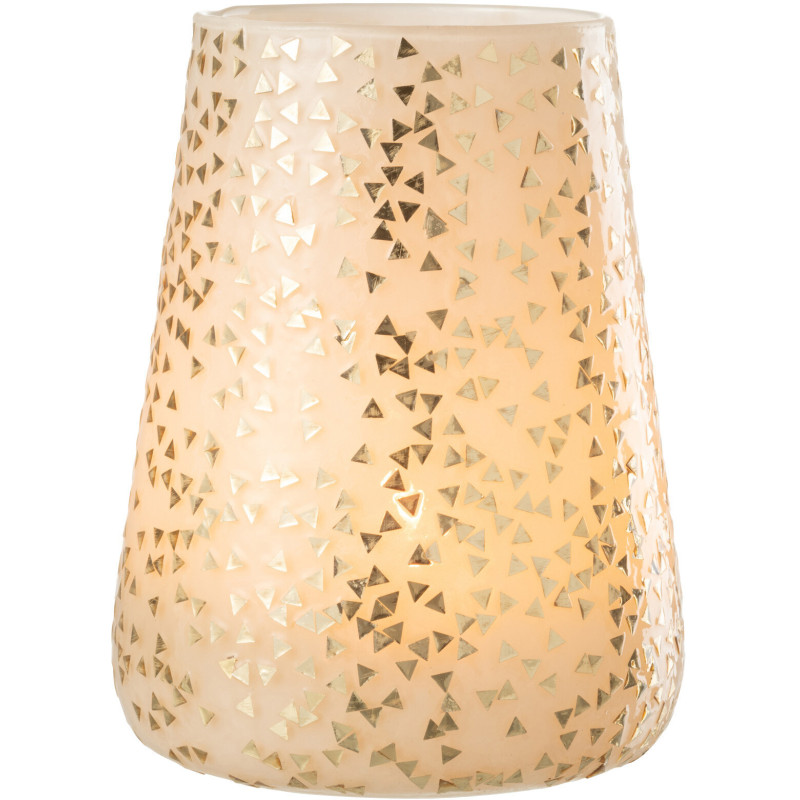 Photophore XL en verre blanc motif Triangles dorés H23 cm - 2