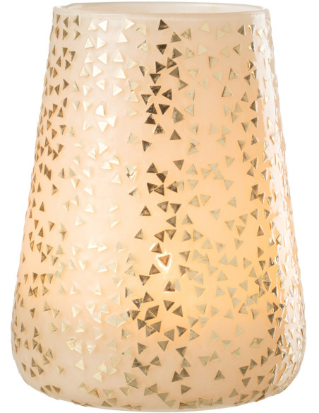 Photophore XL en verre blanc motif Triangles dorés H23 cm - 2