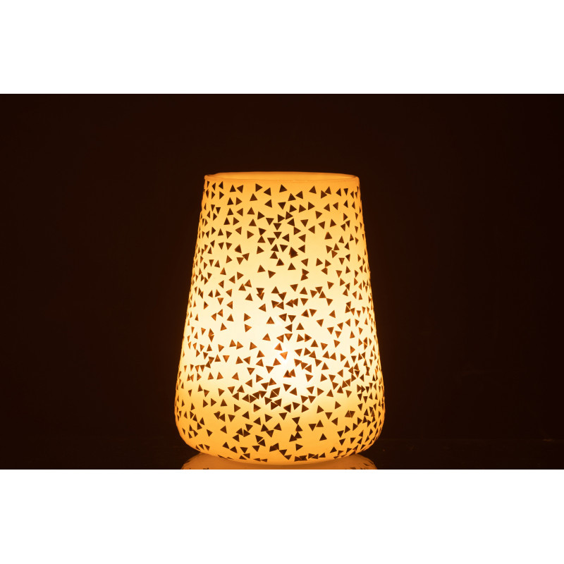 Photophore XL en verre blanc motif Triangles dorés H23 cm - 3