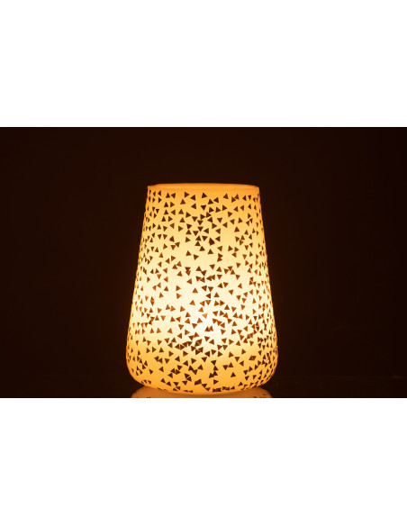 Photophore XL en verre blanc motif Triangles dorés H23 cm - 3