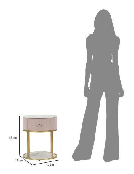 Chevet moderne 1 tiroir 1 étagère en Velours Rose Métal Doré Bois de pin Blanc Effet marbre Montpellier Mauro Ferretti - 7