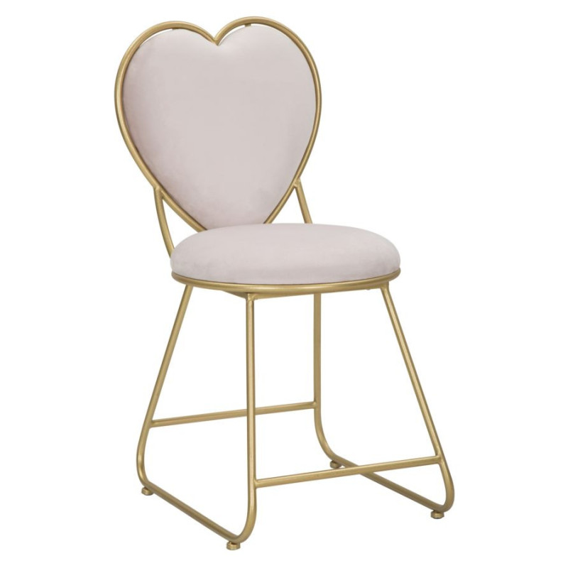 Chaise originale Coeur en Velours Rose Métal Doré Heart 