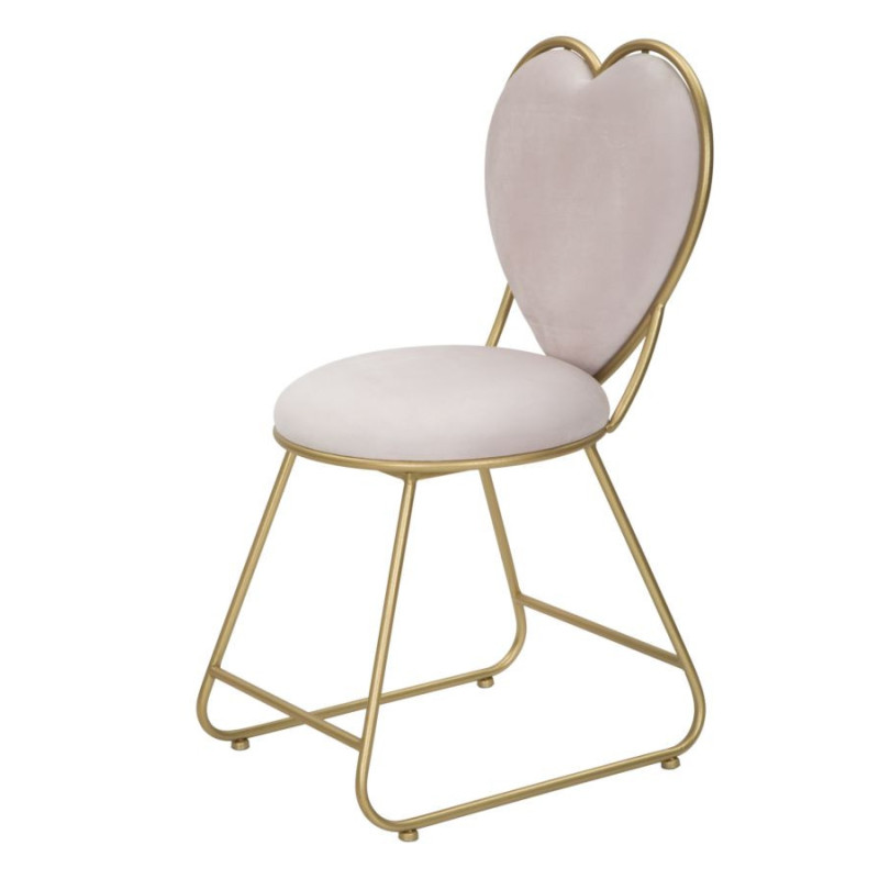 Chaise originale Coeur en Velours Rose Métal Doré Heart 