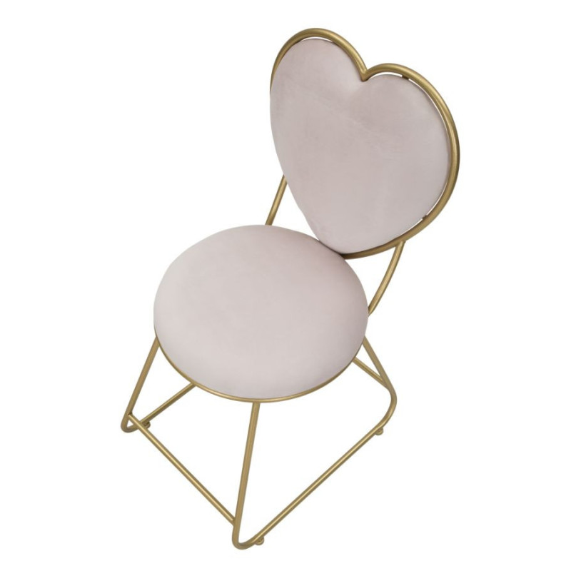 Chaise originale Coeur en Velours Rose Métal Doré Heart 