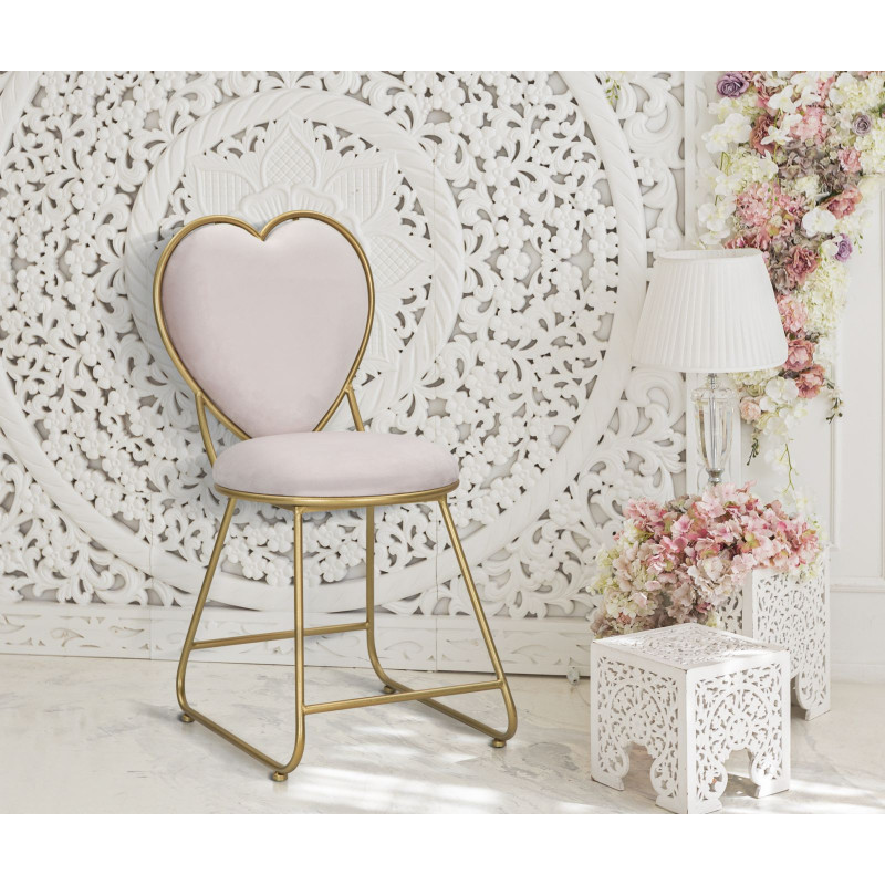 Chaise originale Coeur en Velours Rose Métal Doré Heart 
