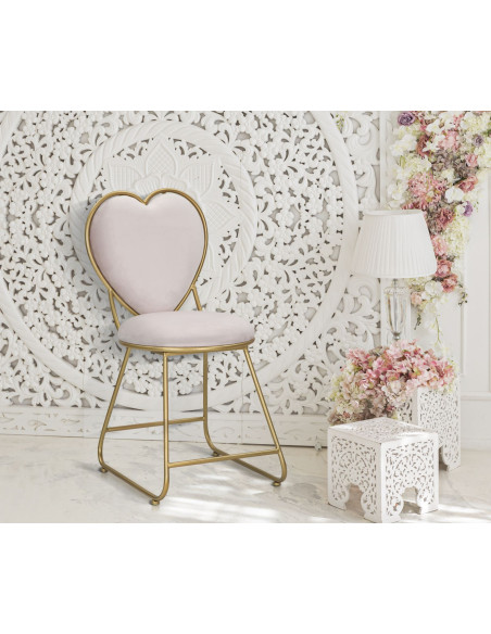 Chaise originale Coeur en Velours Rose Métal Doré Heart 