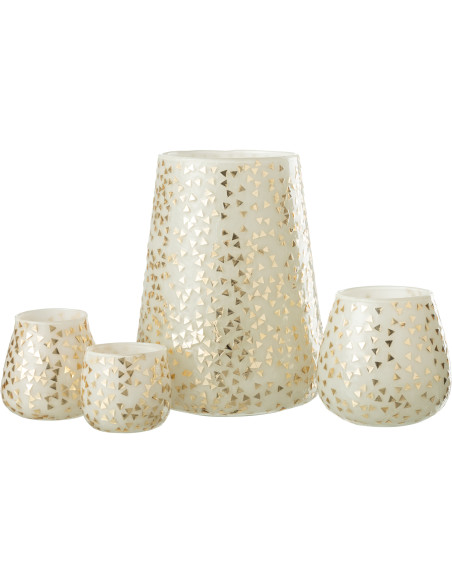 Photophore XL en verre blanc motif Triangles dorés H23 cm - 4