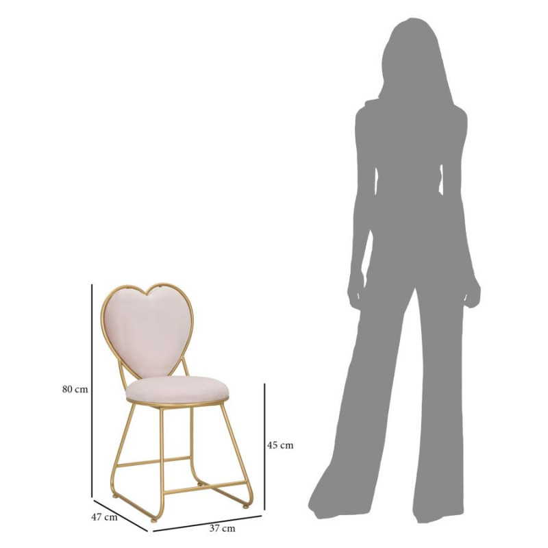 Chaise originale Coeur en Velours Rose Métal Doré Heart 