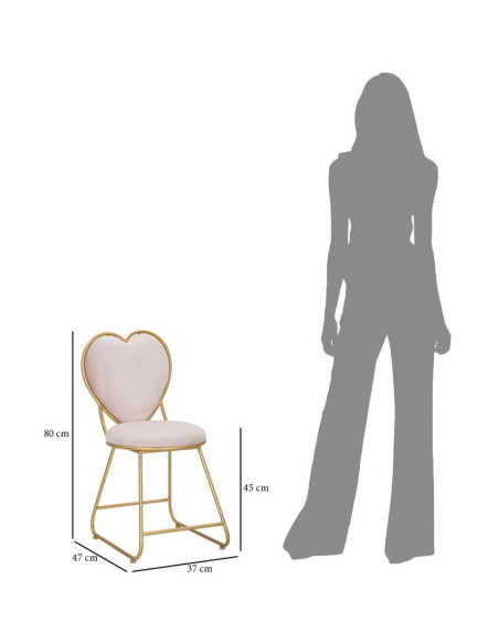 Chaise originale Coeur en Velours Rose Métal Doré Heart 