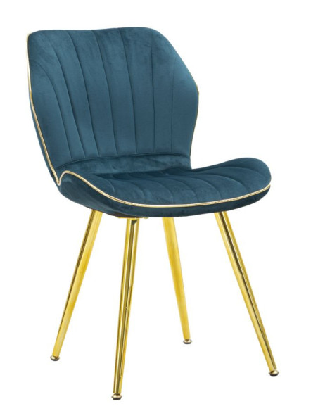 Chaise moderne en Velours Bleu canard Métal Doré Paris (Lot de 2) 