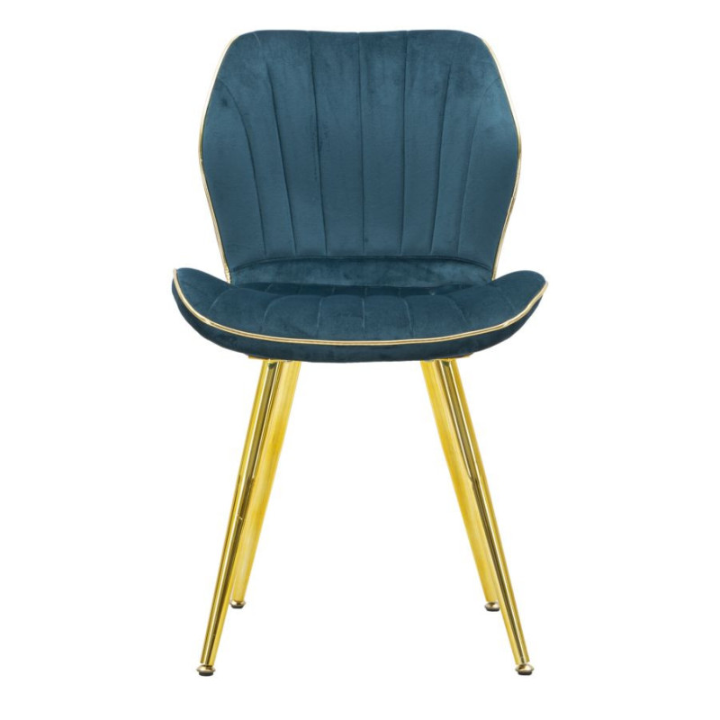 Chaise moderne en Velours Bleu canard Métal Doré Paris (Lot de 2) 