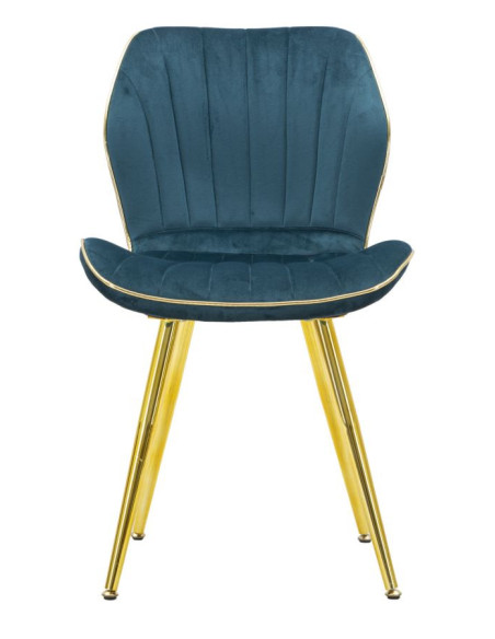 Chaise moderne en Velours Bleu canard Métal Doré Paris (Lot de 2) 