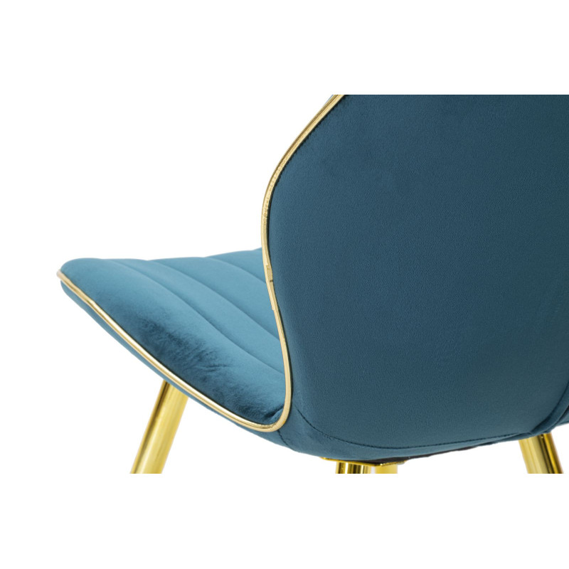 Chaise moderne en Velours Bleu canard Métal Doré Paris (Lot de 2) 