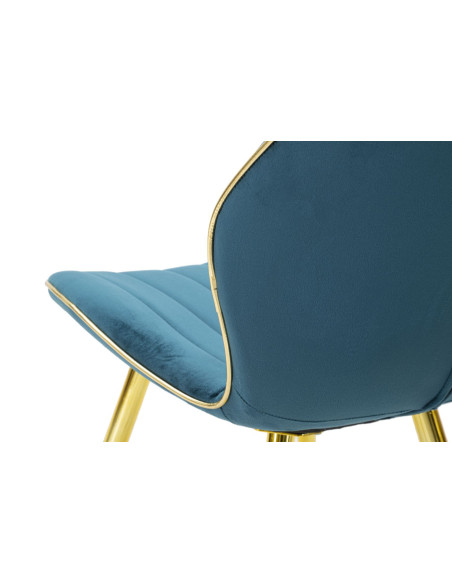 Chaise moderne en Velours Bleu canard Métal Doré Paris (Lot de 2) 