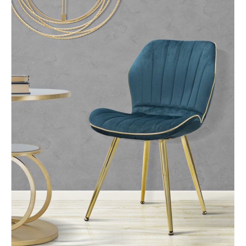 Chaise moderne en Velours Bleu canard Métal Doré Paris (Lot de 2) 