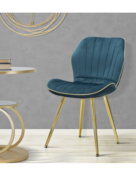Chaise moderne en Velours Bleu canard Métal Doré Paris (Lot de 2) 
