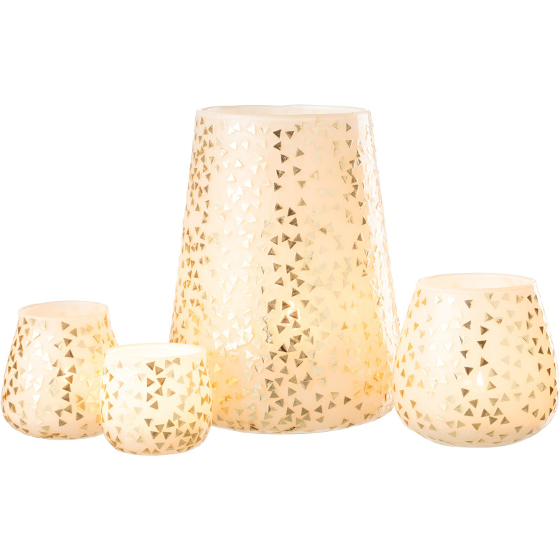 Photophore XL en verre blanc motif Triangles dorés H23 cm - 5
