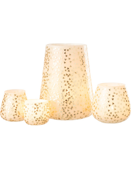 Photophore XL en verre blanc motif Triangles dorés H23 cm - 5