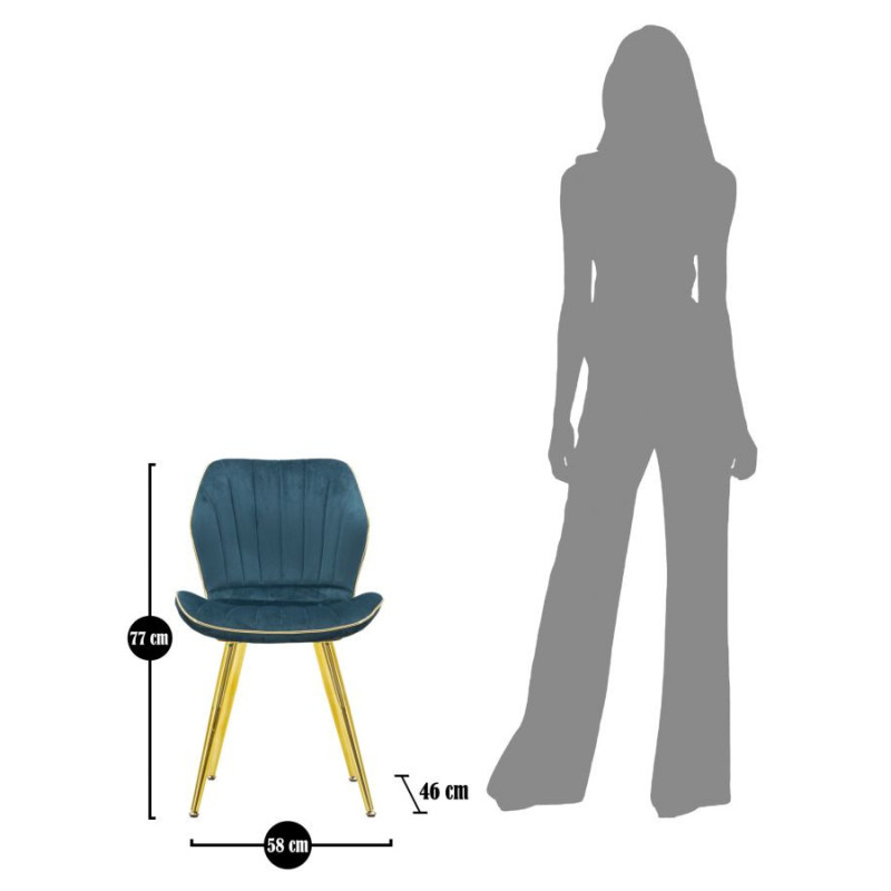 Chaise moderne en Velours Bleu canard Métal Doré Paris (Lot de 2) 