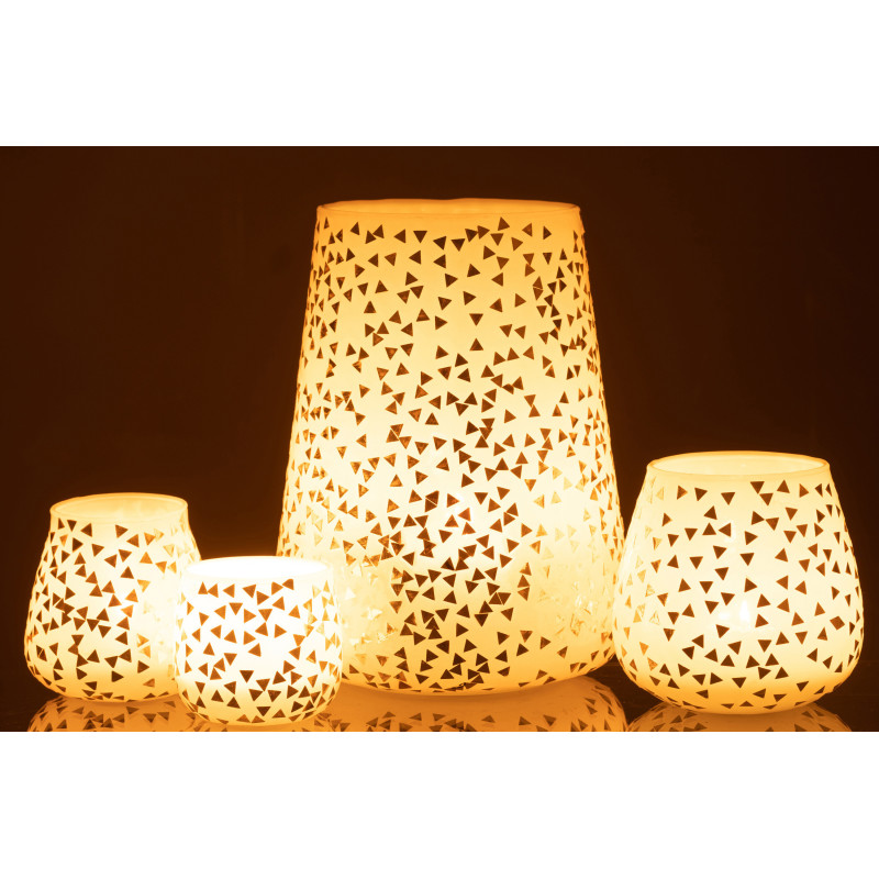Photophore XL en verre blanc motif Triangles dorés H23 cm - 6