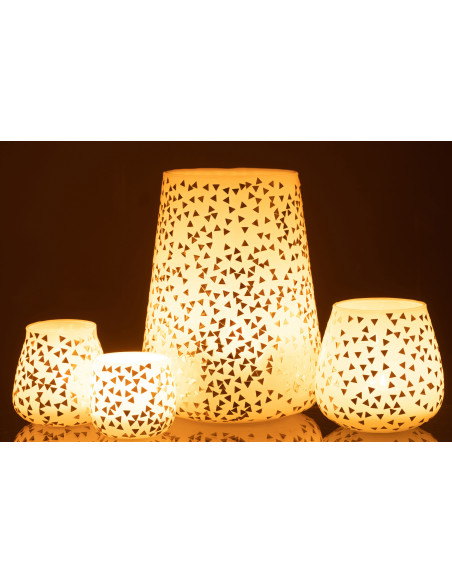 Photophore XL en verre blanc motif Triangles dorés H23 cm - 6