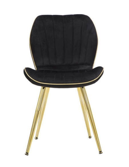 Chaise moderne en Velours Noir Métal Doré Paris (Lot de 2) 