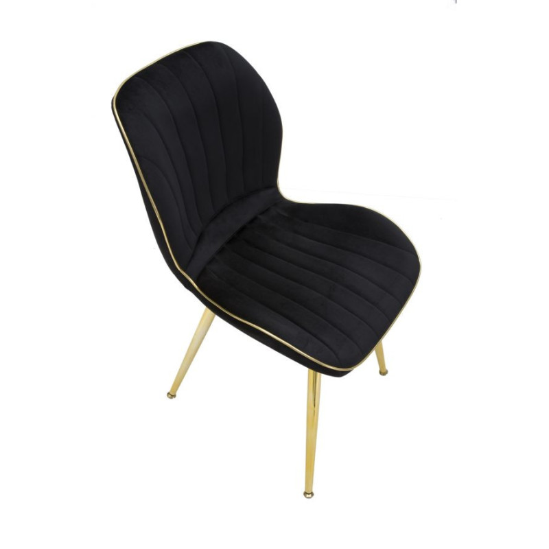 Chaise moderne en Velours Noir Métal Doré Paris (Lot de 2) 