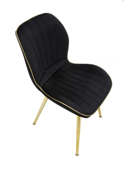 Chaise moderne en Velours Noir Métal Doré Paris (Lot de 2) 