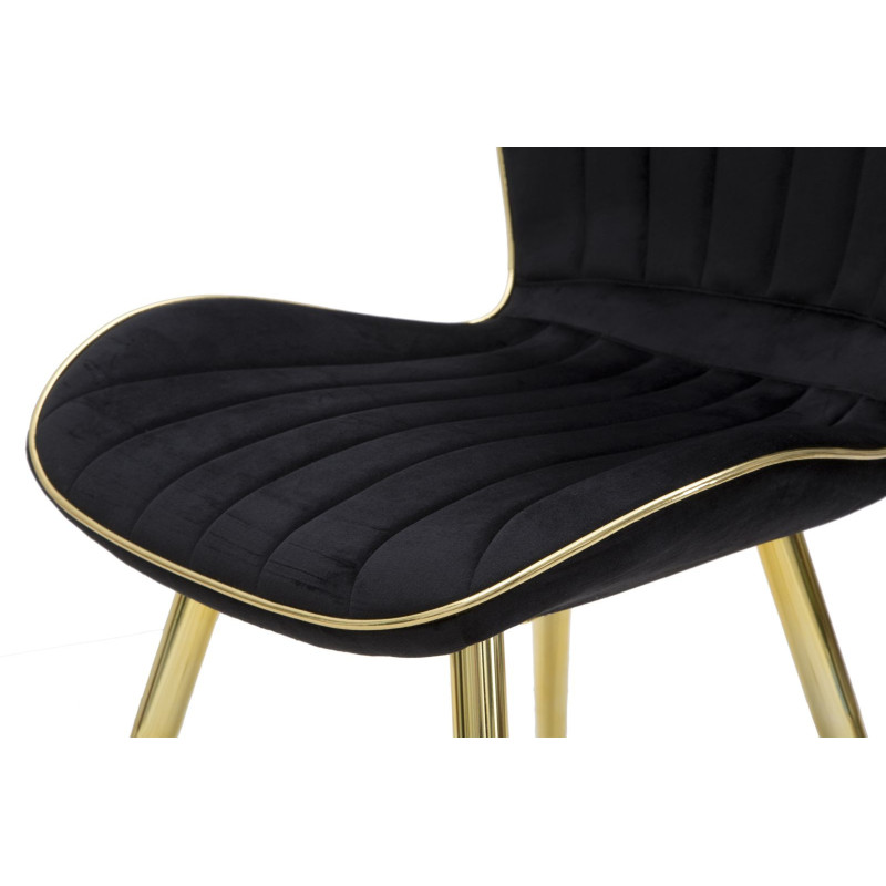 Chaise moderne en Velours Noir Métal Doré Paris (Lot de 2) 