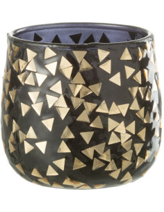 Photophore en verre noir motif Triangles dorés 7 cm - 1
