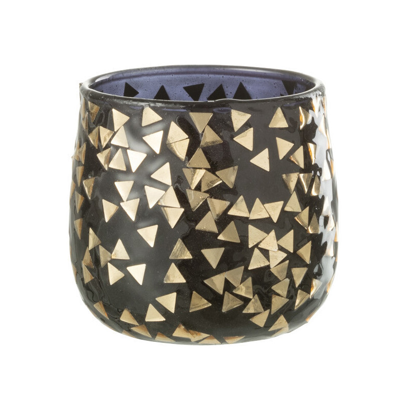 Photophore en verre noir motif Triangles dorés 7 cm - 1