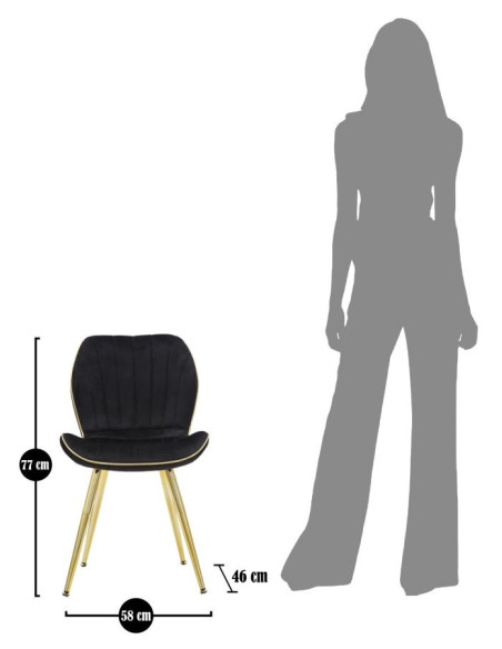Chaise moderne en Velours Noir Métal Doré Paris (Lot de 2) 