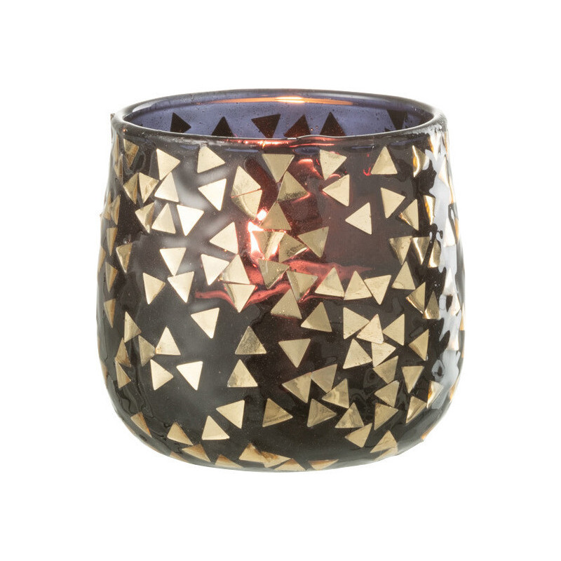 Photophore en verre noir motif Triangles dorés 7 cm - 3