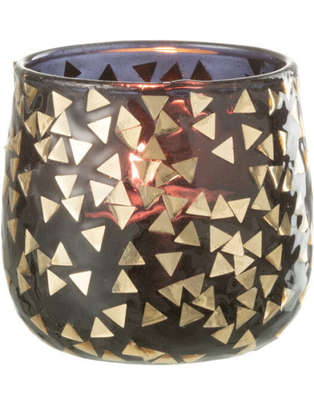 Photophore en verre noir motif Triangles dorés 7 cm - 3